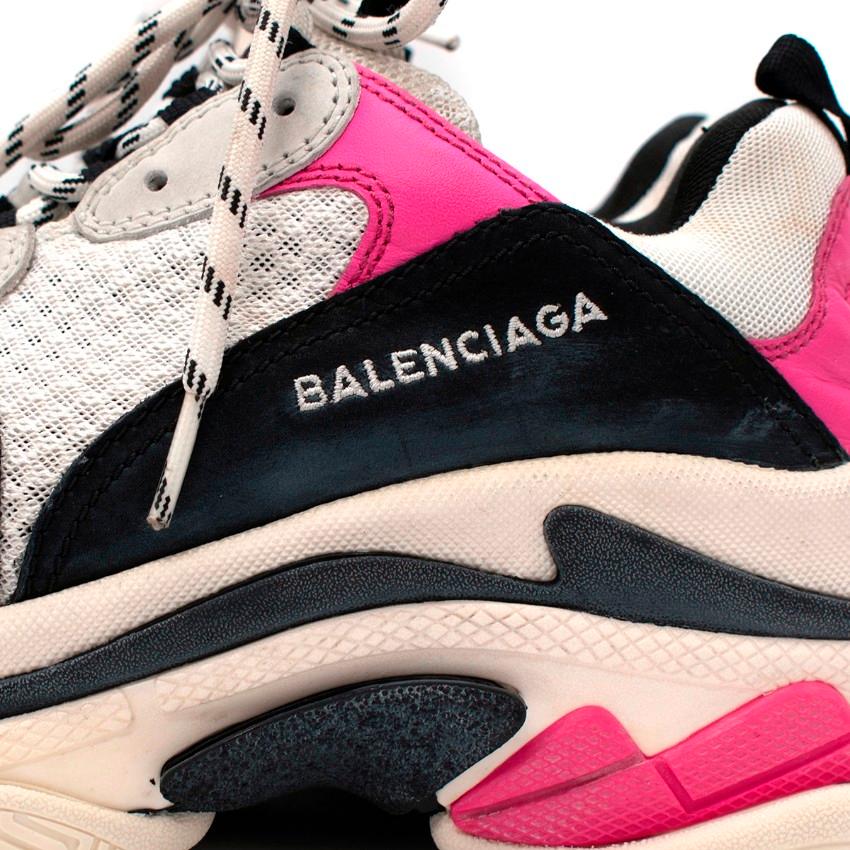  Balenciaga Triple S Black & Pink Mesh Leather Sneakers For Sale 1