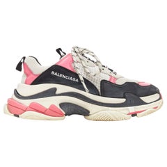 Used BALENCIAGA Triple S grey pink lace up chunky layered sole dad sneakers EU39