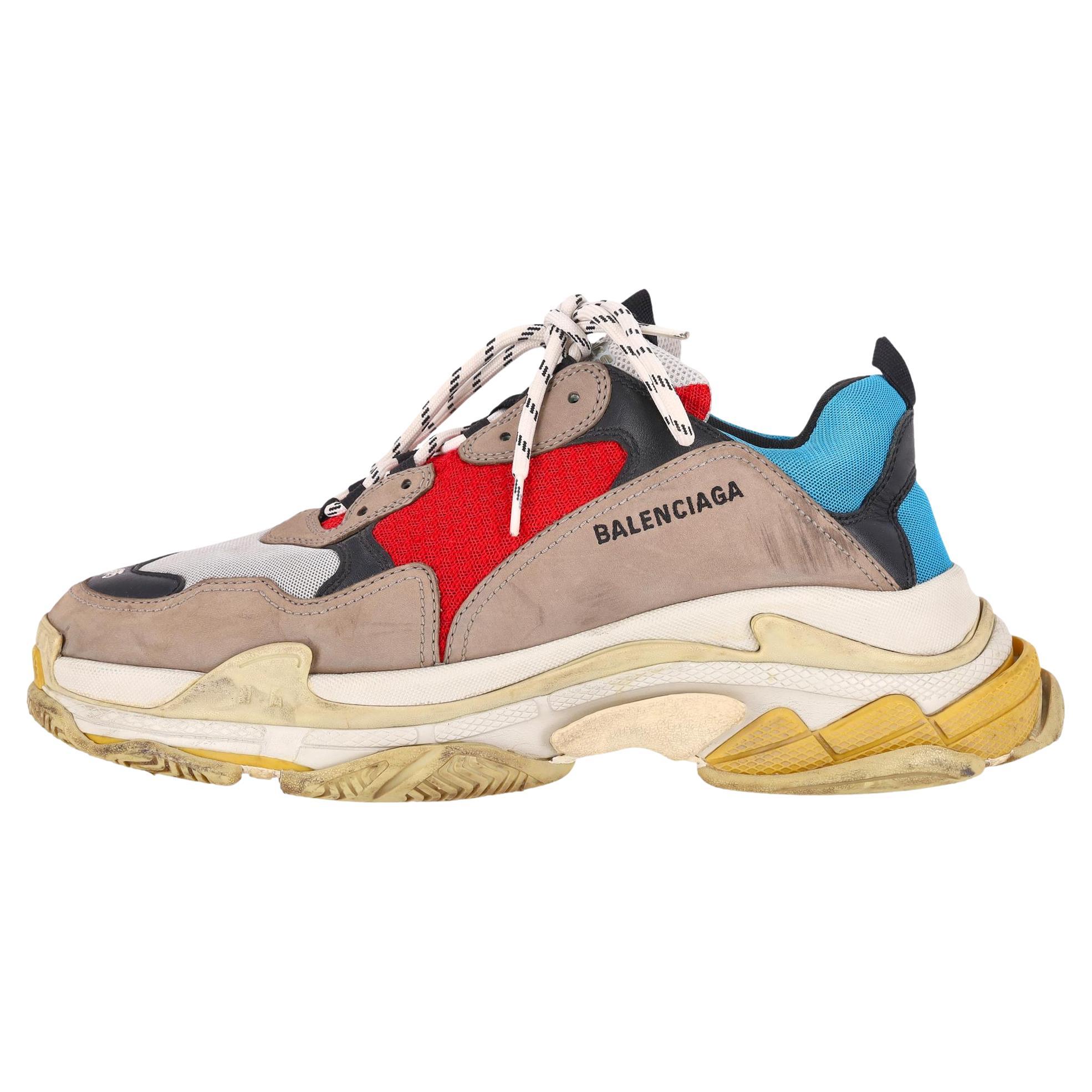 Balenciaga Triple S - Sneakers in pelle, nubuck e mesh con segni di invecchiamento