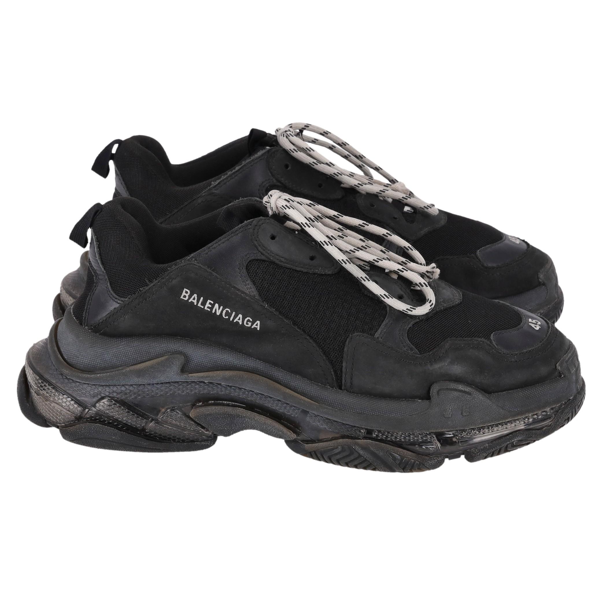 Black Balenciaga Triple S Leather, Nubuck & Mesh Sneakers