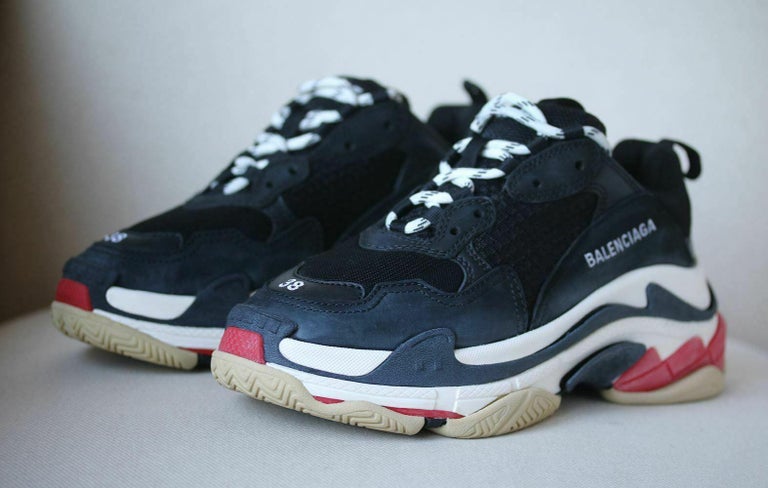 Balenciaga Triple S Logo Embroidered Leather Sneakers at 1stDibs