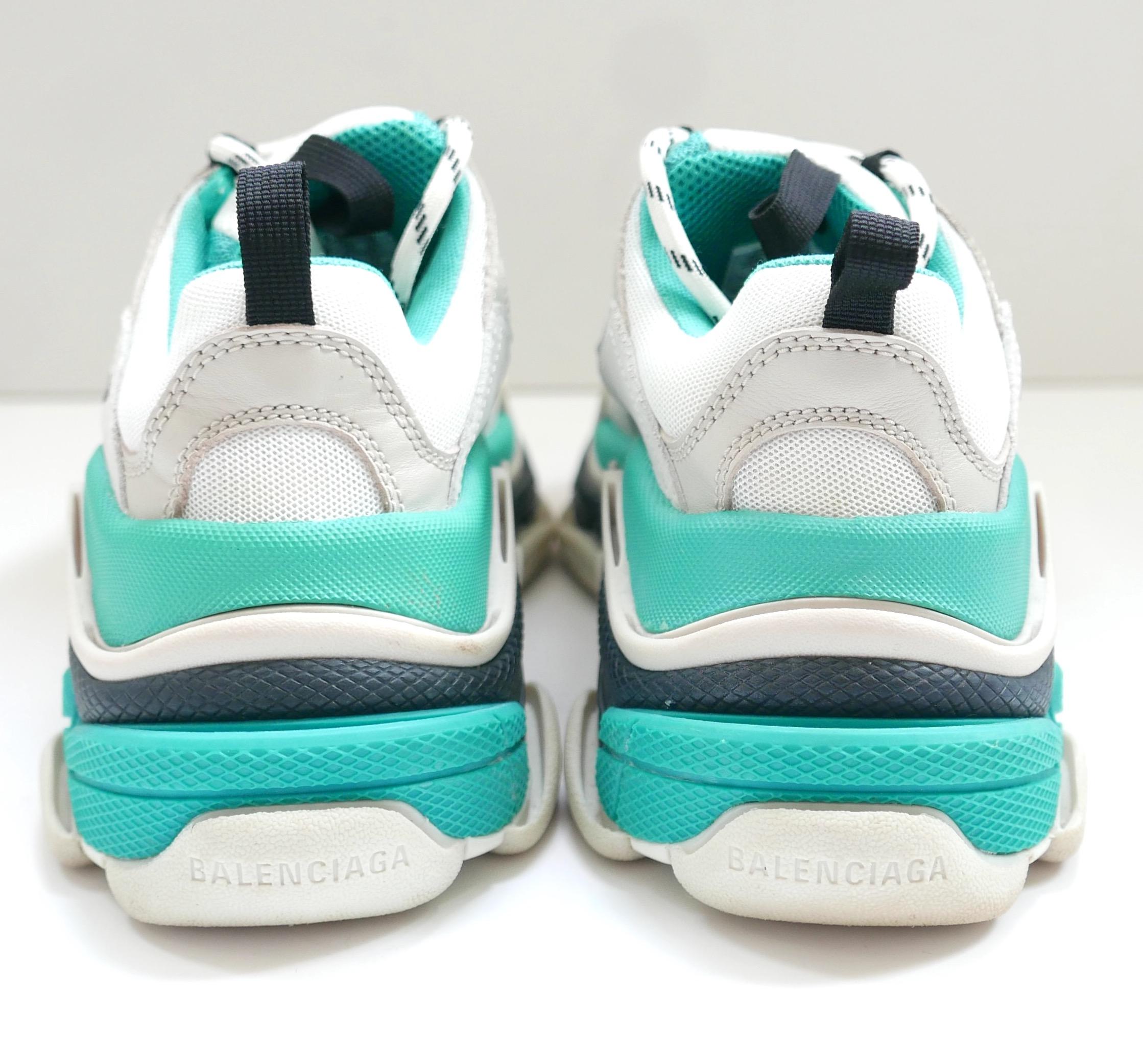 Balenciaga Triple S Trainers Sneakers Turquoise Grey In Excellent Condition For Sale In London, GB