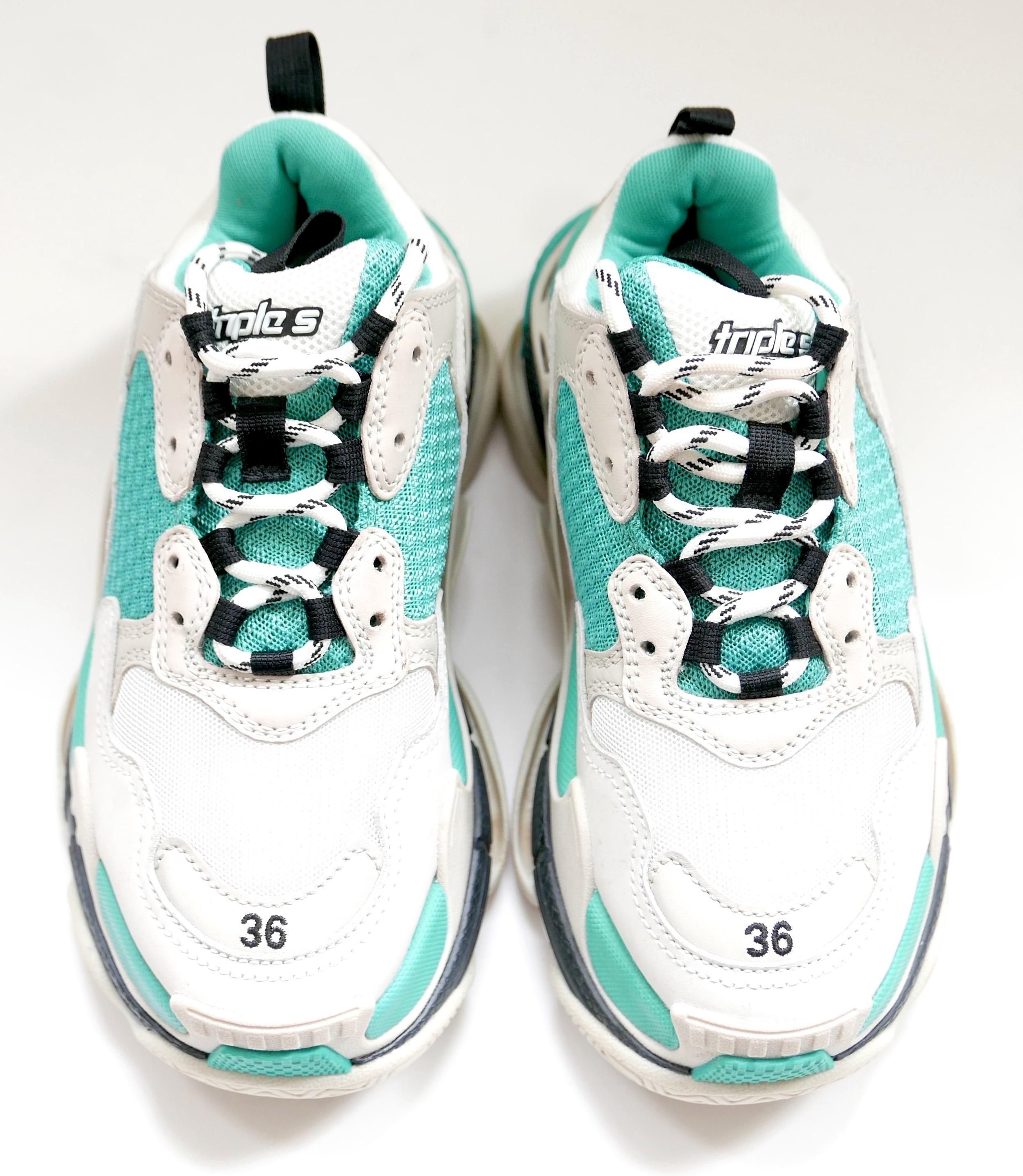 Women's Balenciaga Triple S Trainers Sneakers Turquoise Grey For Sale