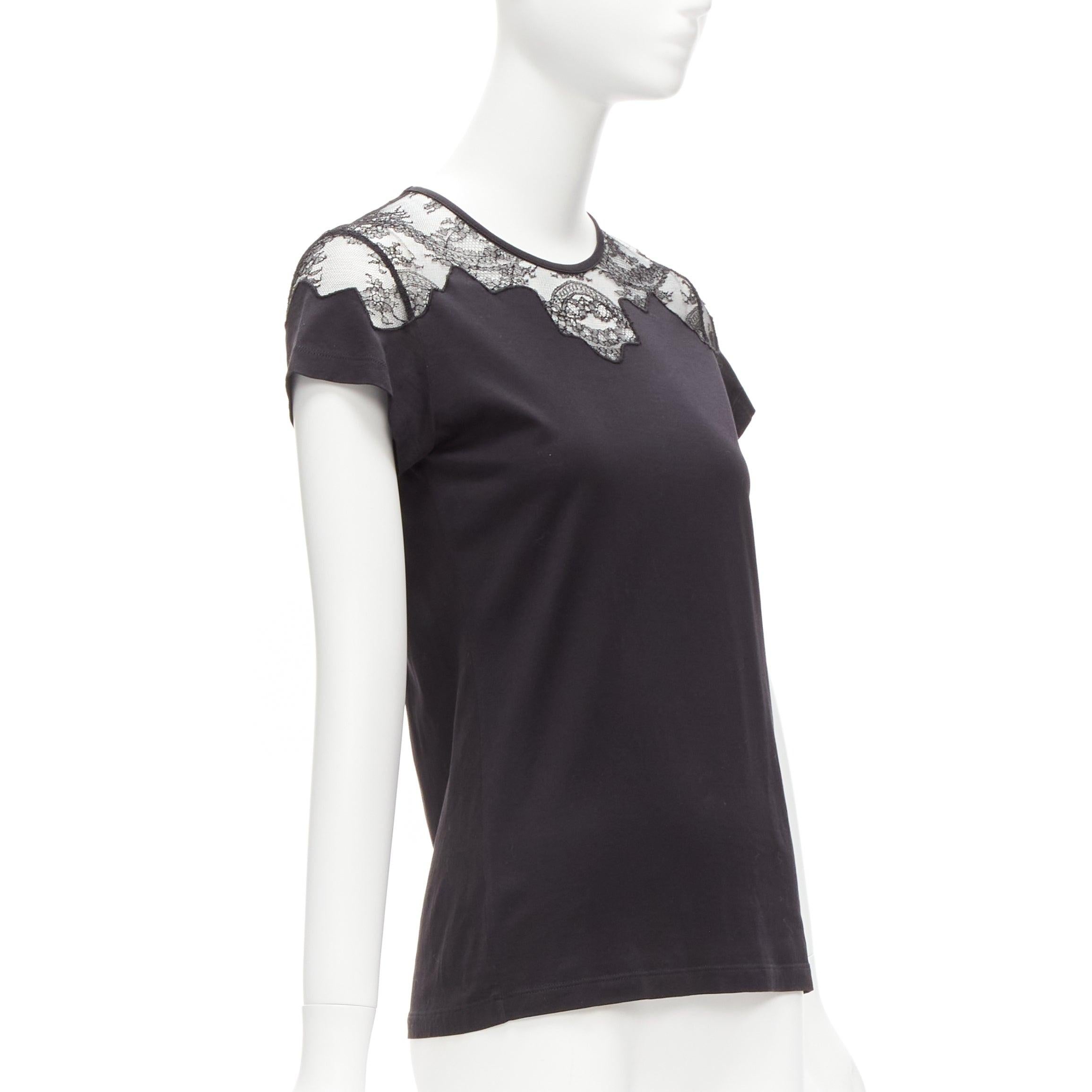 Black BALENCIAGA T'S 2008 black lace shoulder insert black tshirt top FR38 M For Sale