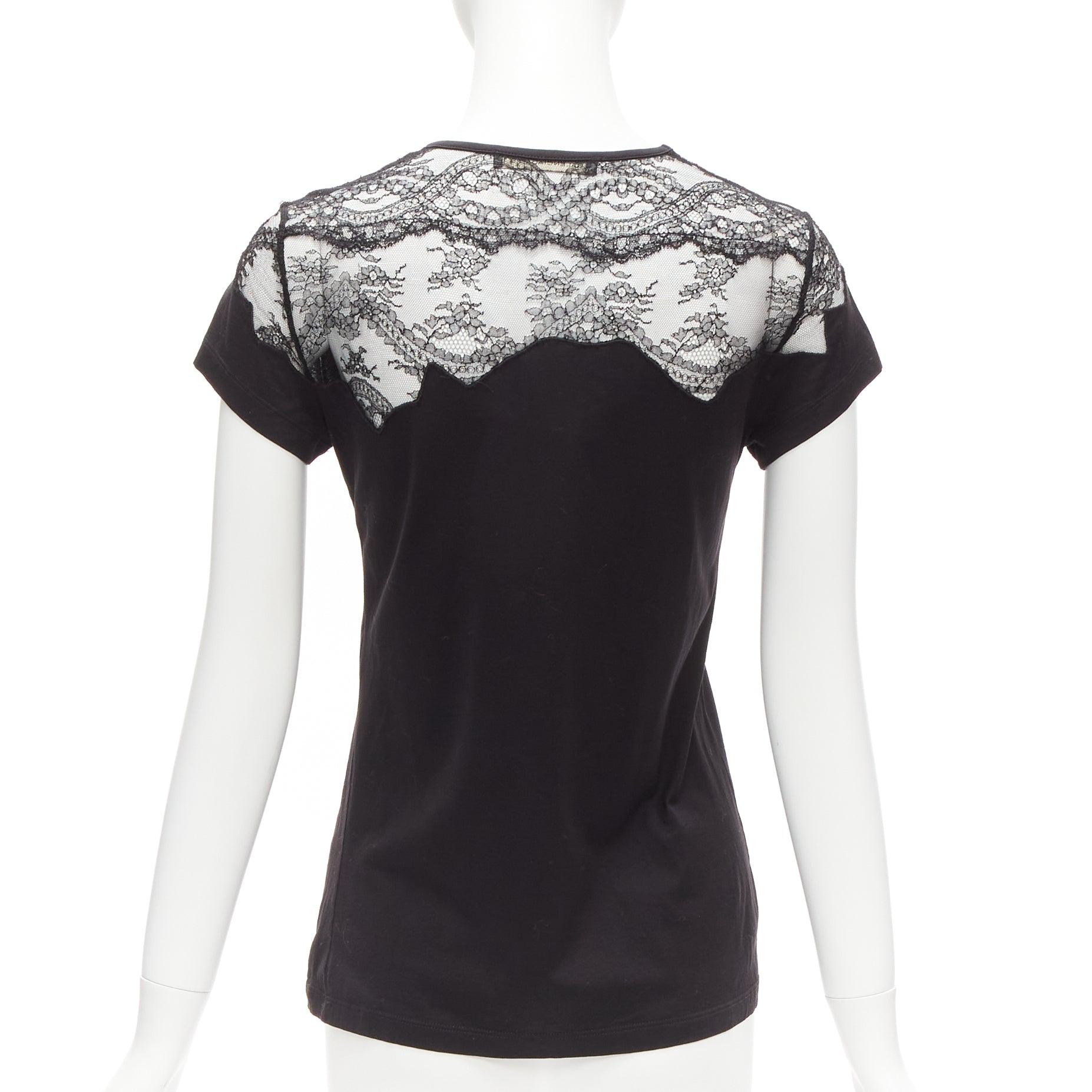 Women's BALENCIAGA T'S 2008 black lace shoulder insert black tshirt top FR38 M For Sale