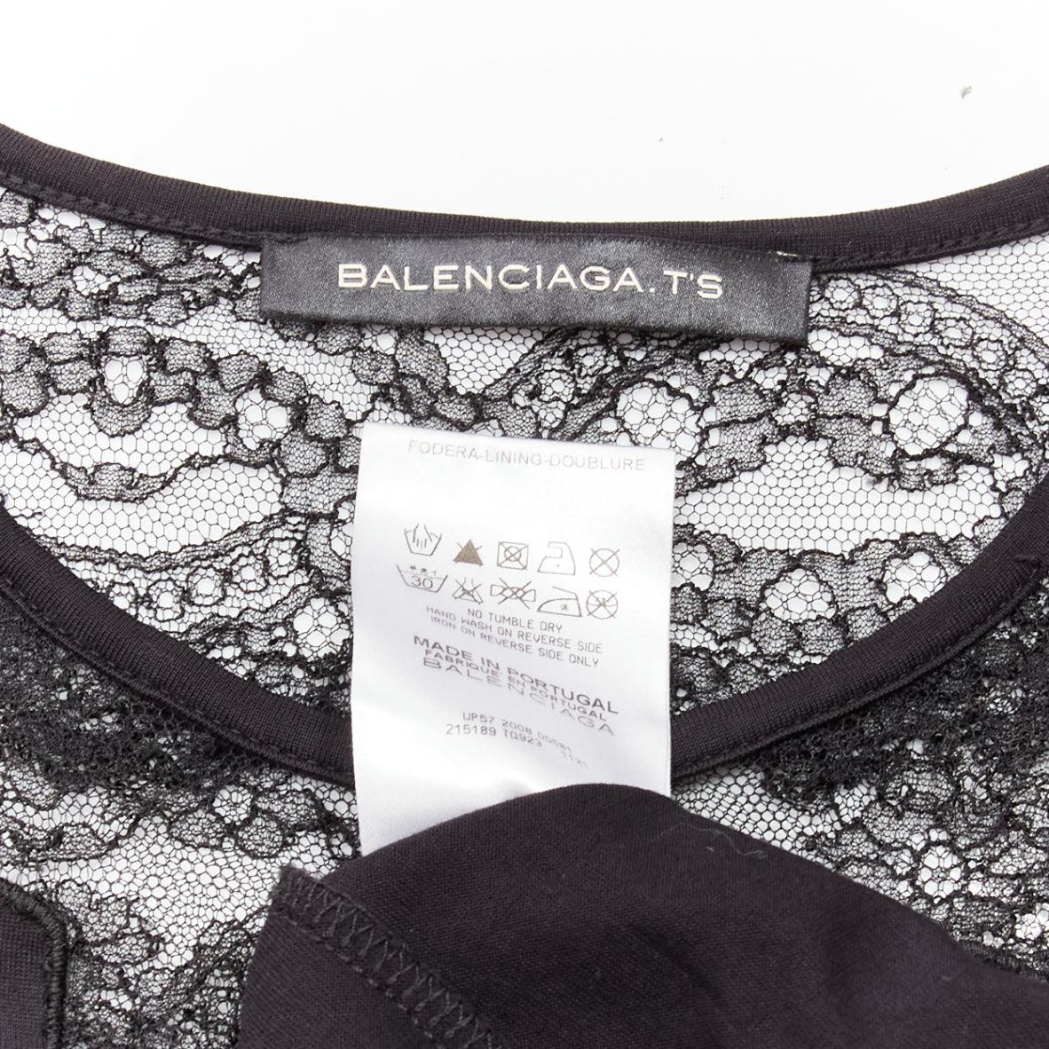 BALENCIAGA T'S 2008 black lace shoulder insert black tshirt top FR38 M For Sale 3