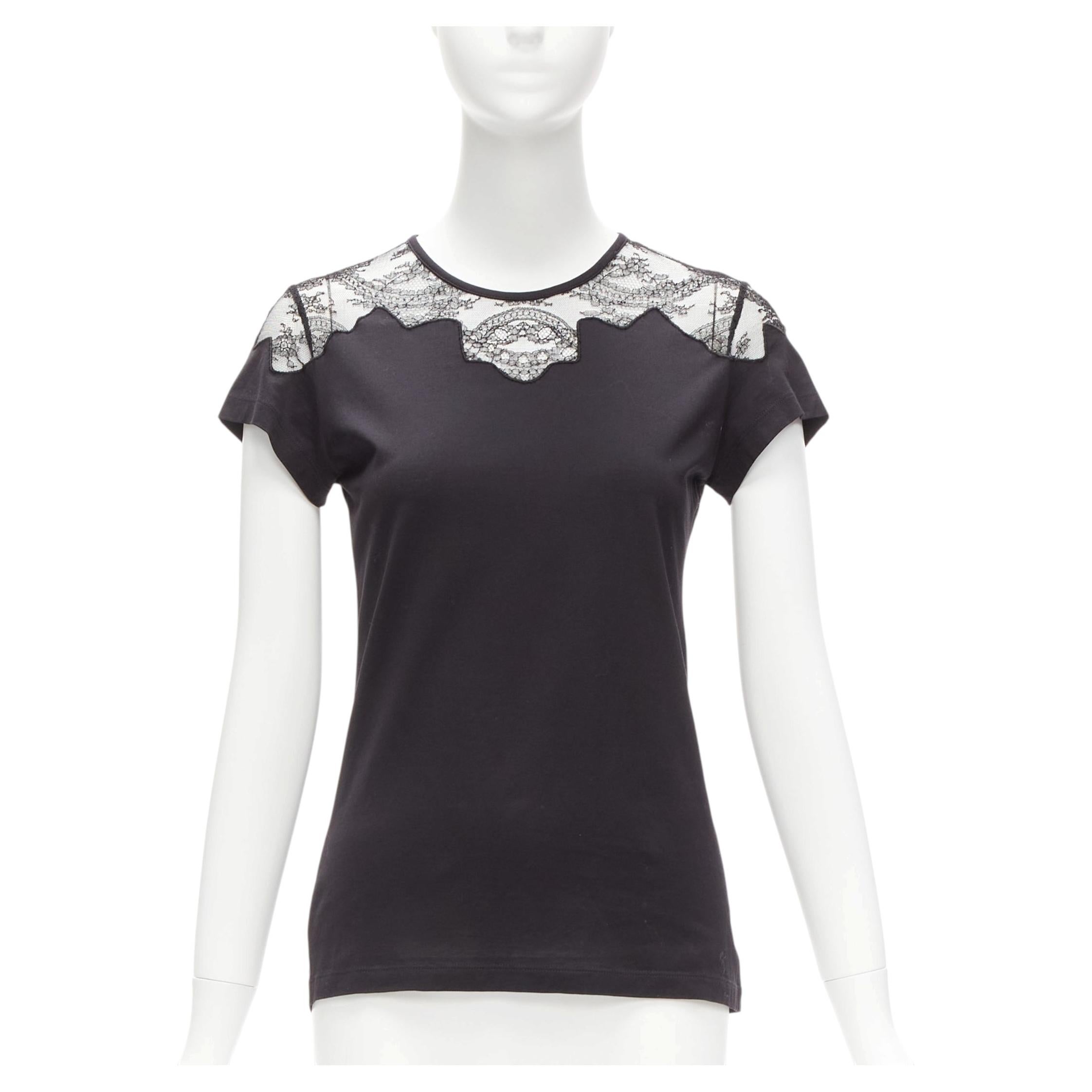 BALENCIAGA T'S 2008 top tshirt noir avec empiècement en dentelle sur l'épaule FR38 M. M. I. M. I.
