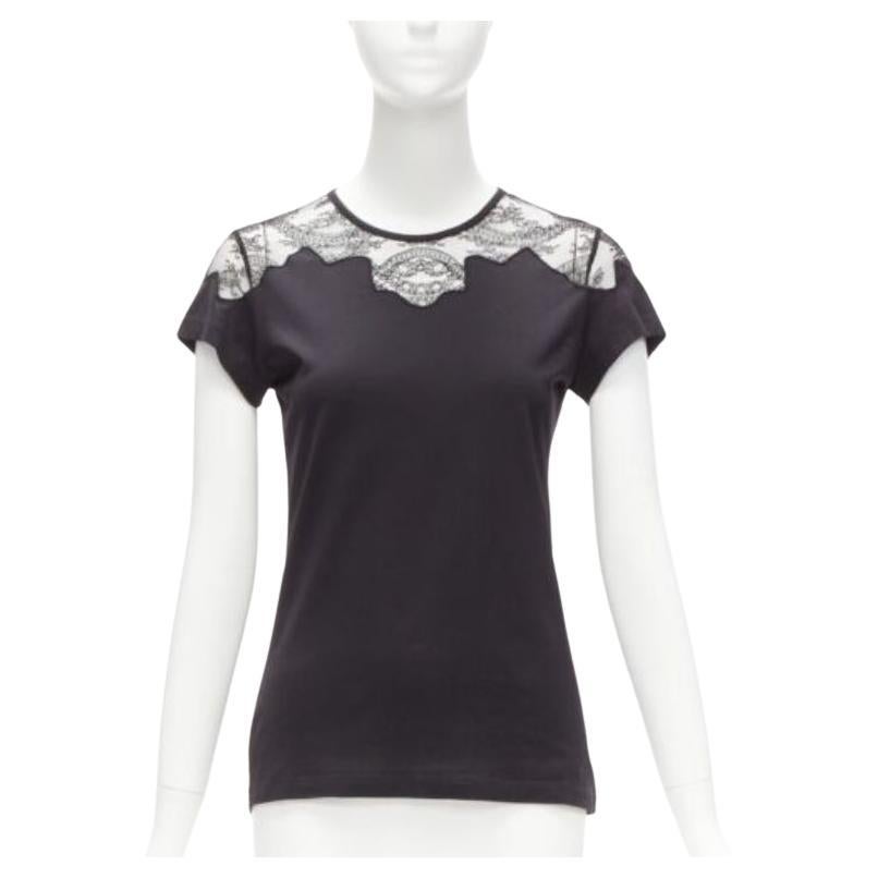 BALENCIAGA T'S 2008 camiseta negra con encaje en el hombro FR38 M
