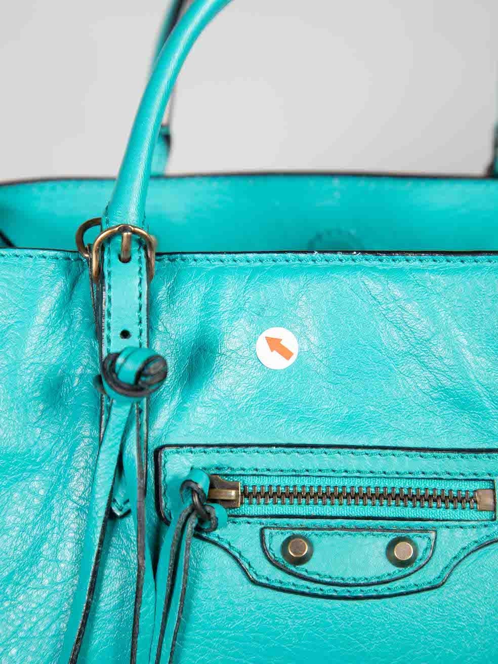 Balenciaga Turquoise Calfskin Papier Mini A4 Zip Around Bag 4