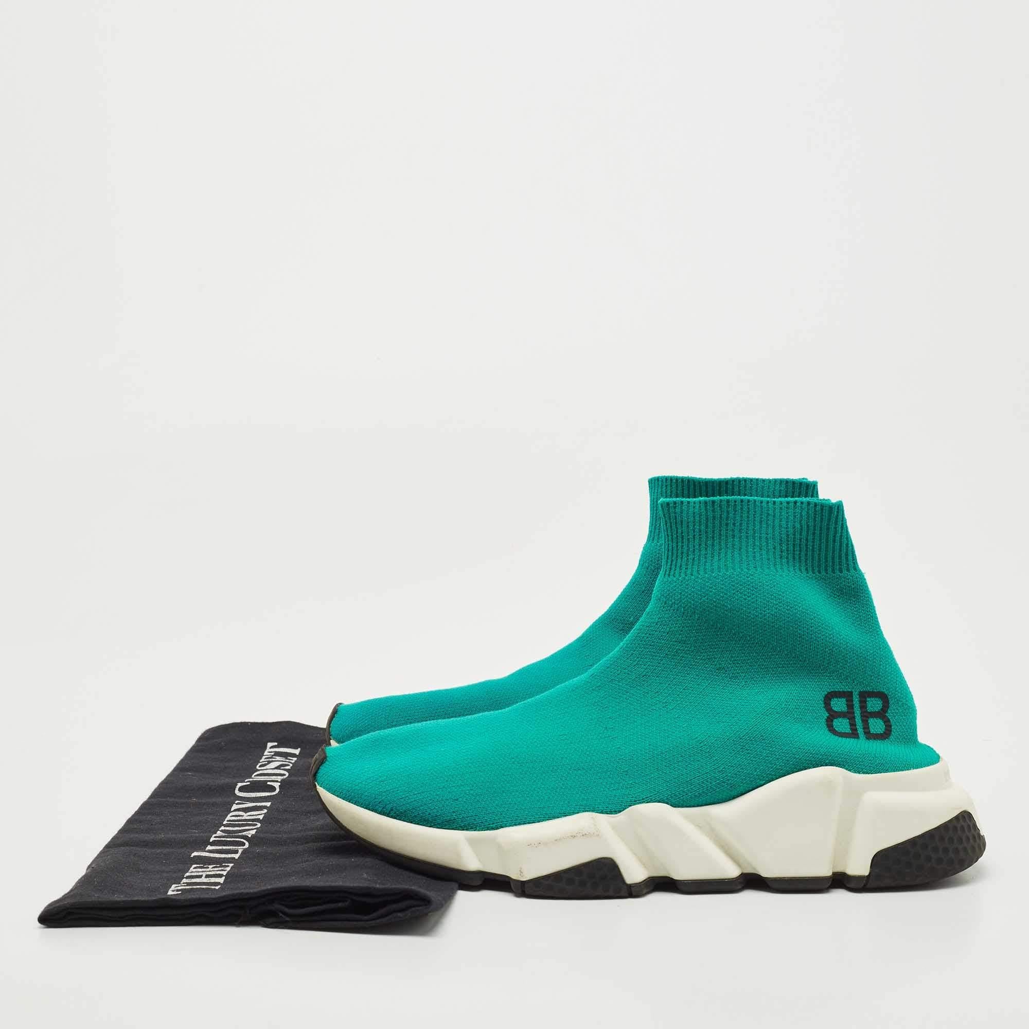 Balenciaga Turquoise Knit Fabric Speed Trainer Sneakers Size 35 For Sale 4