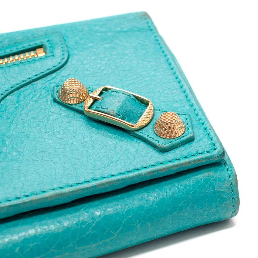 Portafoglio Balenciaga City Flap in pelle turchese in vendita 2