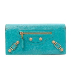 Portafoglio Balenciaga City Flap in pelle turchese