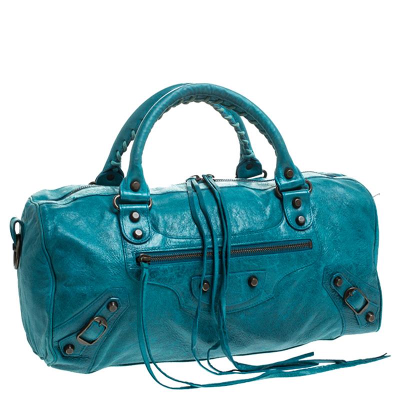 Balenciaga Turquoise Leather RH Twiggy Tote In Good Condition In Dubai, Al Qouz 2