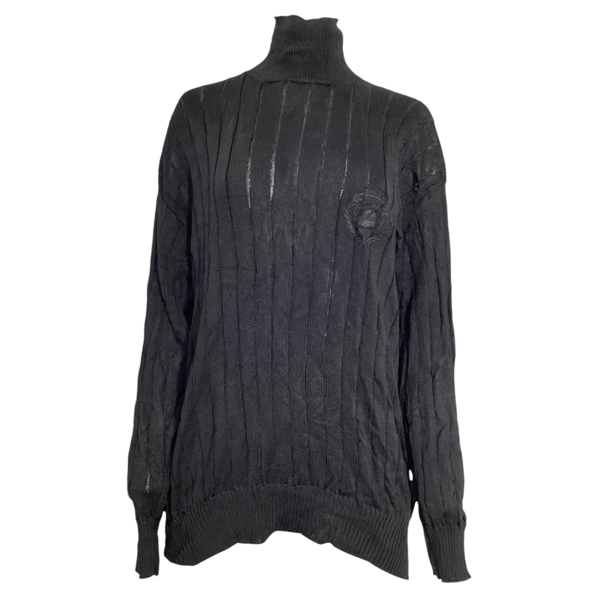 Balenciaga Turtleneck Rib Knit Sweater in Black Silk
