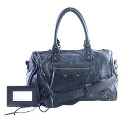 Vintage Balenciaga Twiggy 2way 24balr0605 Black Leather Weekend/Travel Bag