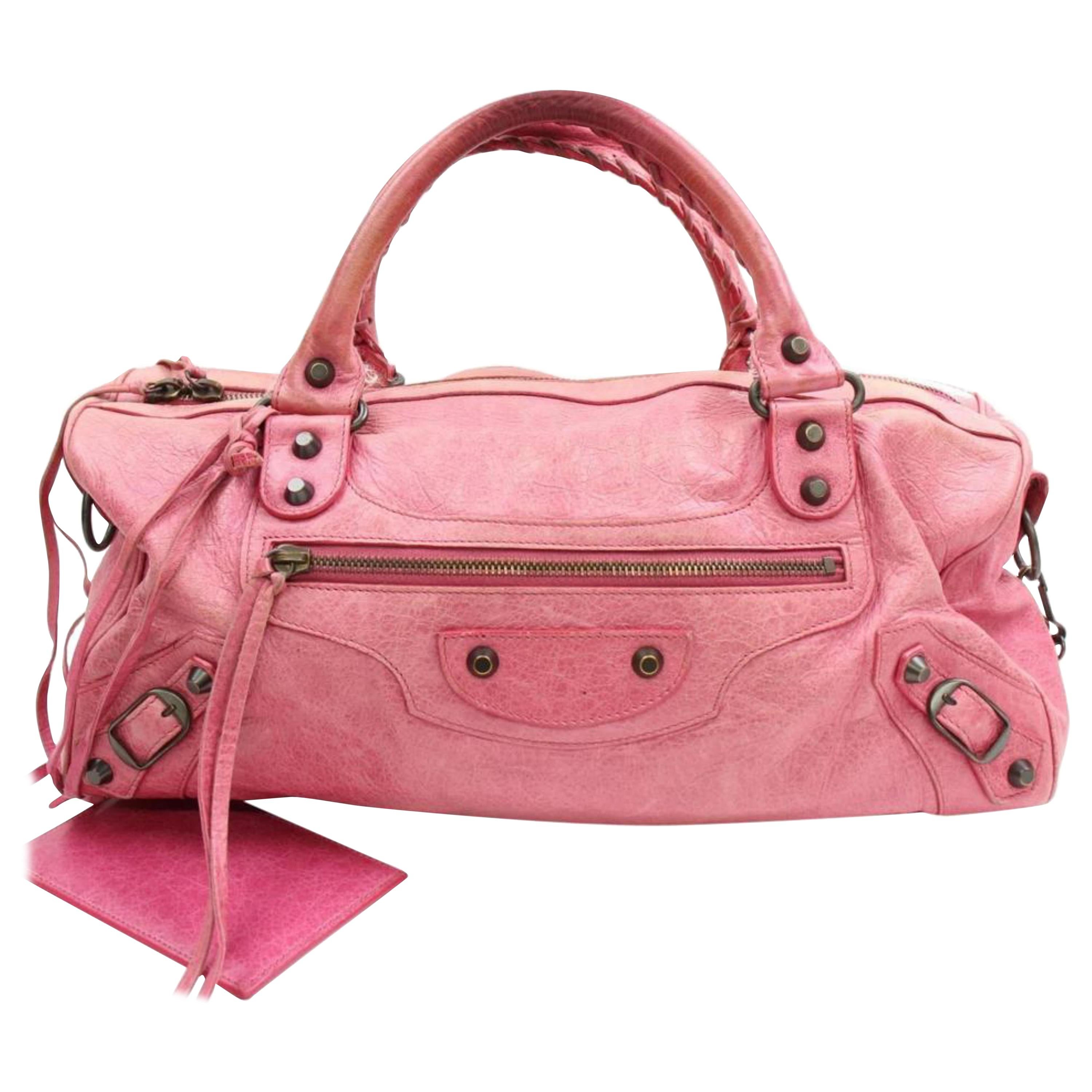 Balenciaga Twiggy 2way Boston 868516 Pink Leather Shoulder Bag For Sale