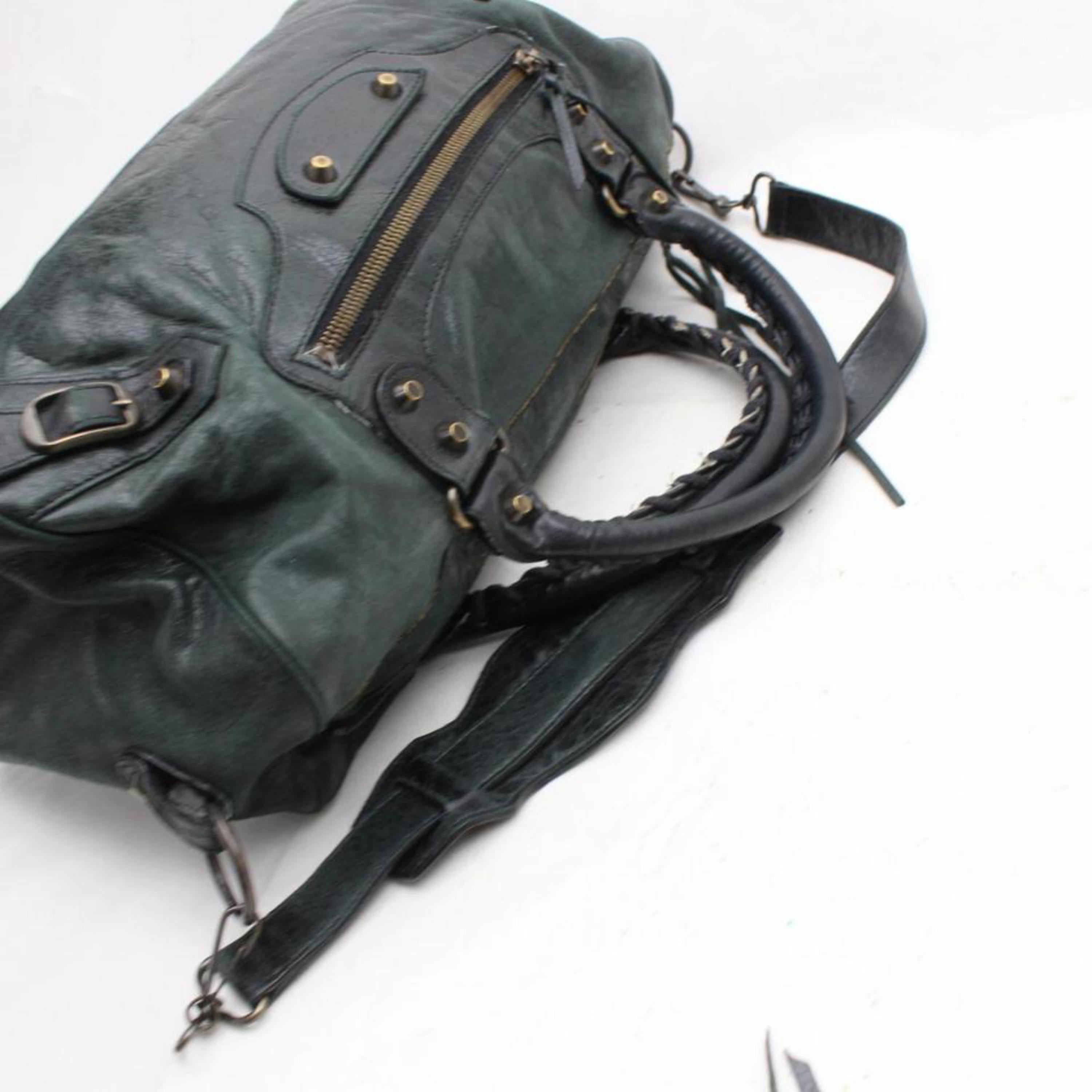 Balenciaga Twiggy 2way Boston 868686 Green Leather Shoulder Bag For Sale 4