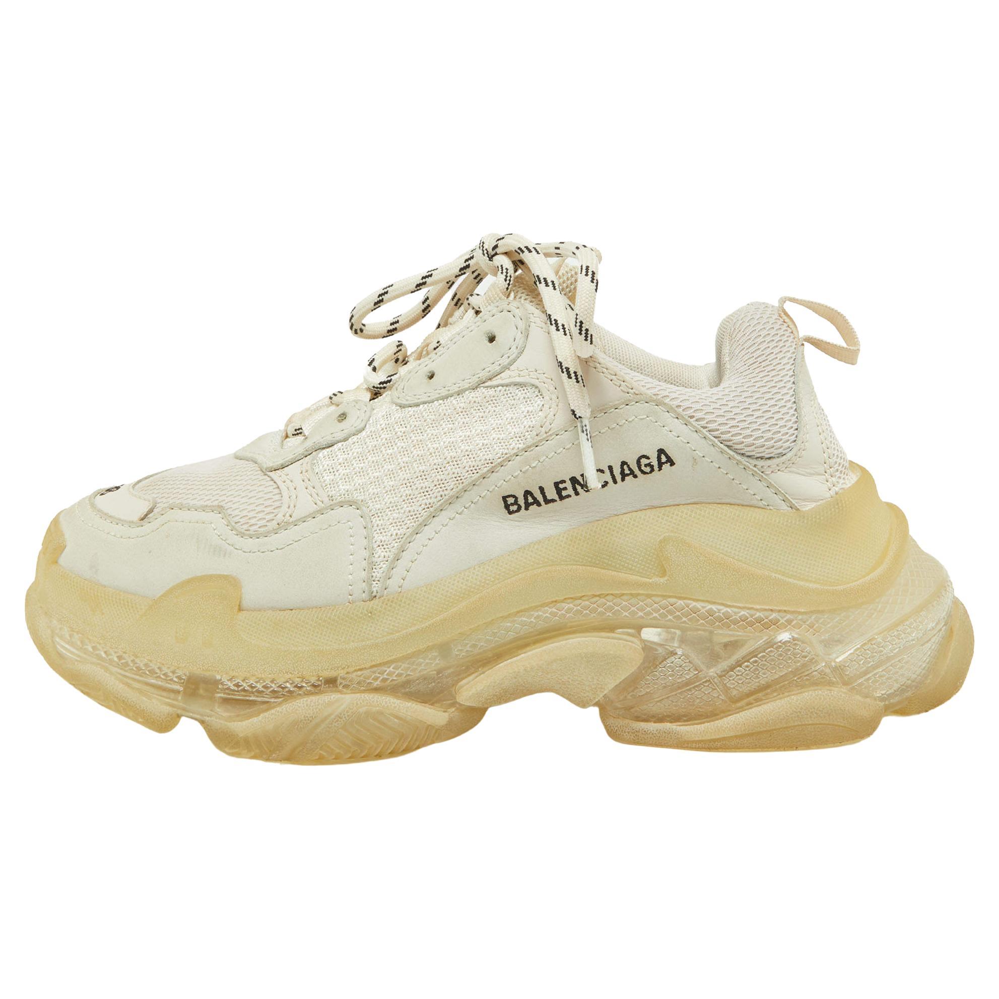 Balenciaga Two Tone Leather and Mesh Triple S Clear Sneakers Size 38