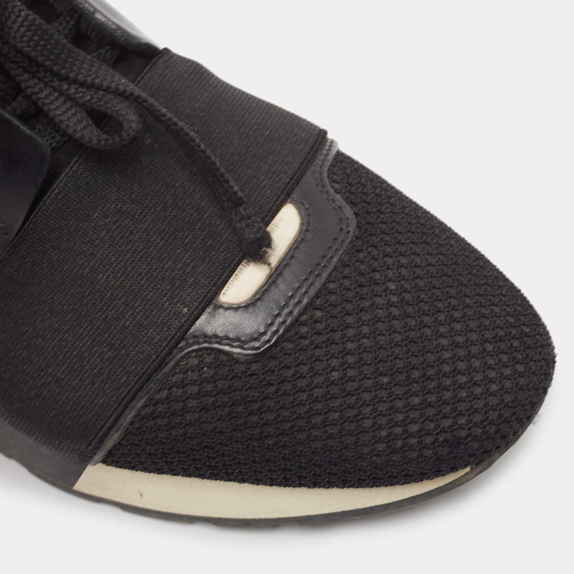 Balenciaga Two Tone Mesh and Leather Race Runner Sneakers Size 37 For Sale 2