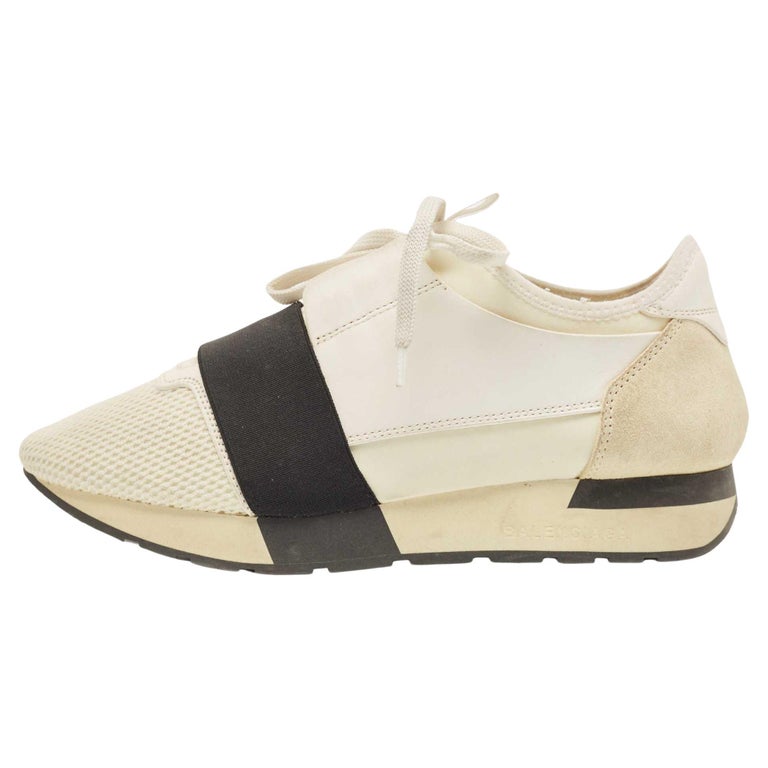 Balenciaga Two Tone Mesh and Leather Race Runner Sneakers Size 38 For Sale  at 1stDibs