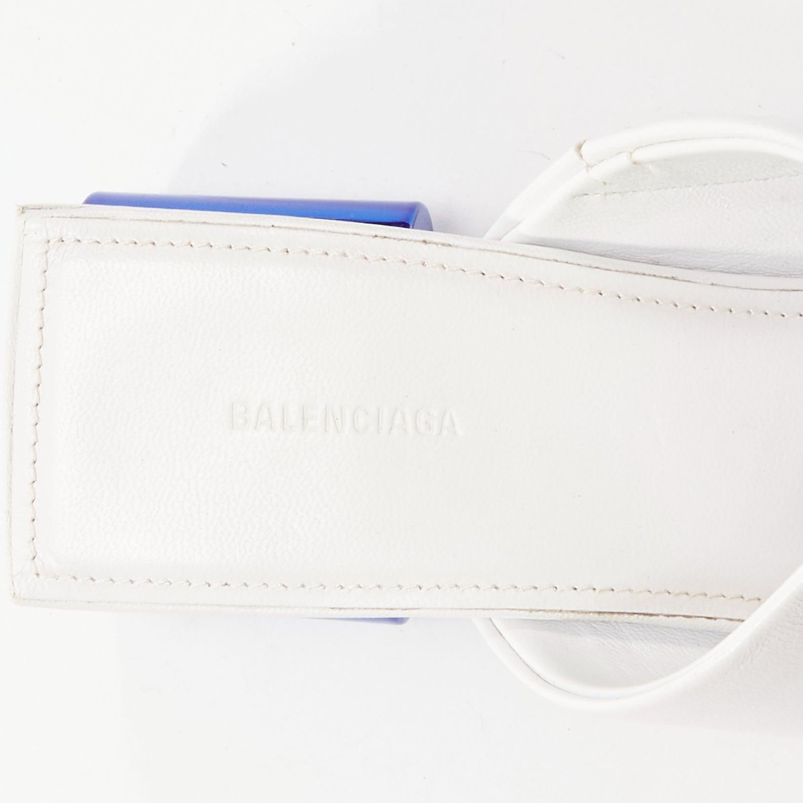 BALENCIAGA Typo white leather blue BB logo square toe mules EU35.5 4