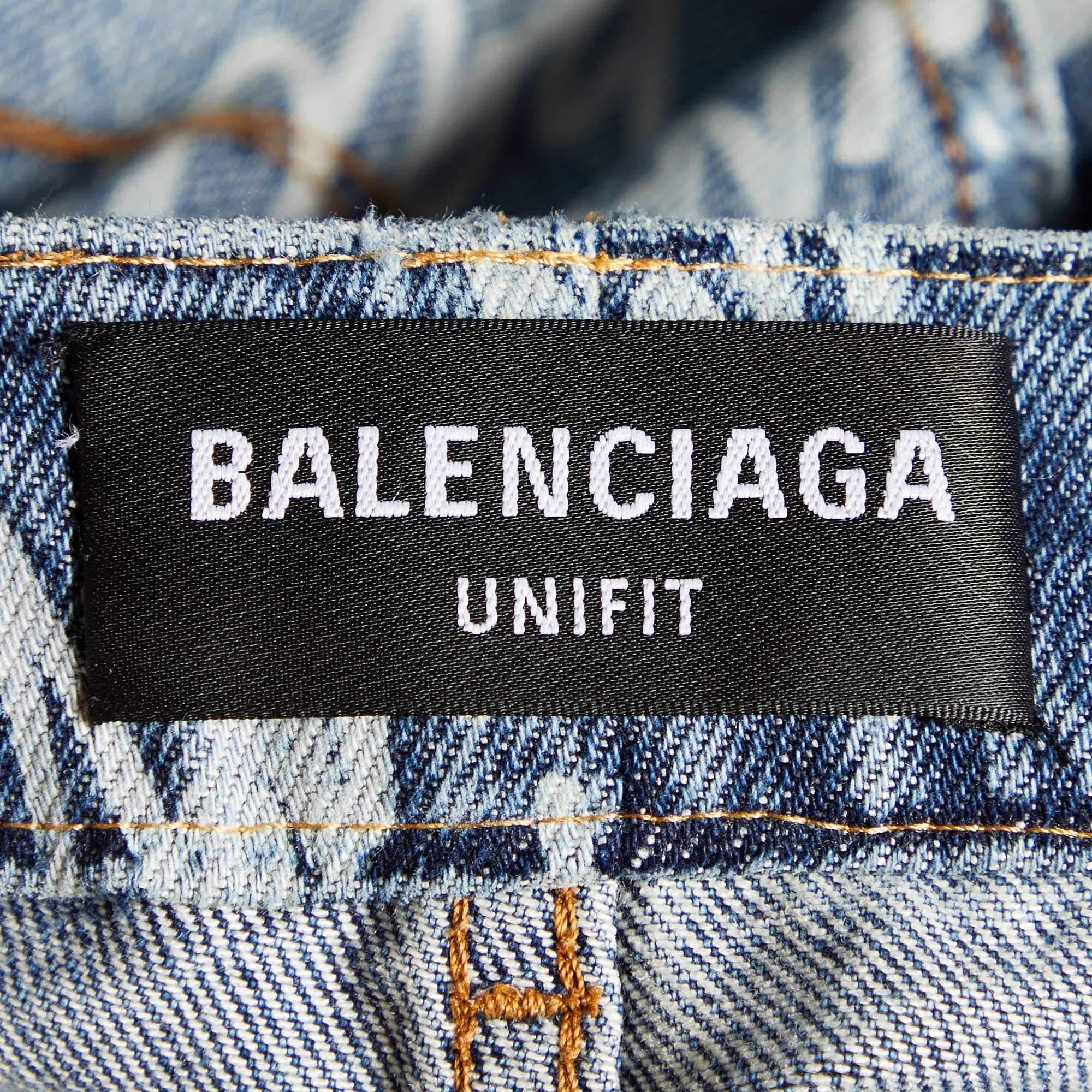 Women's Balenciaga Unifit Navy Blue Logo Detail Denim Baggy Jeans L