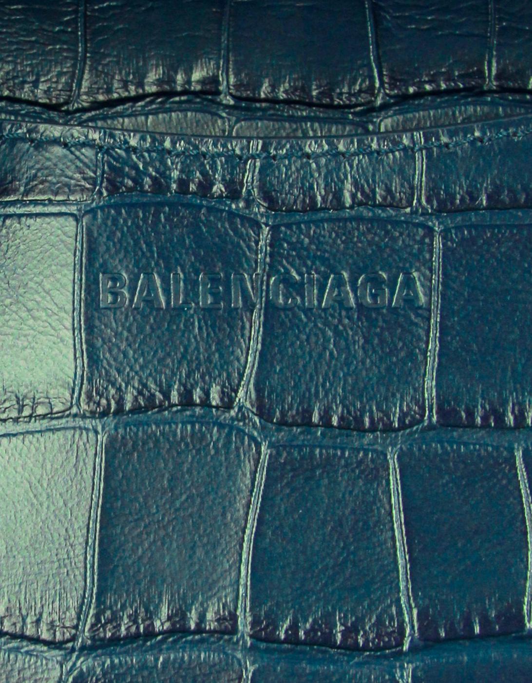 Blue Balenciaga UNISEX Teal Croc Embossed Leather Neo Classic Medium Handbag