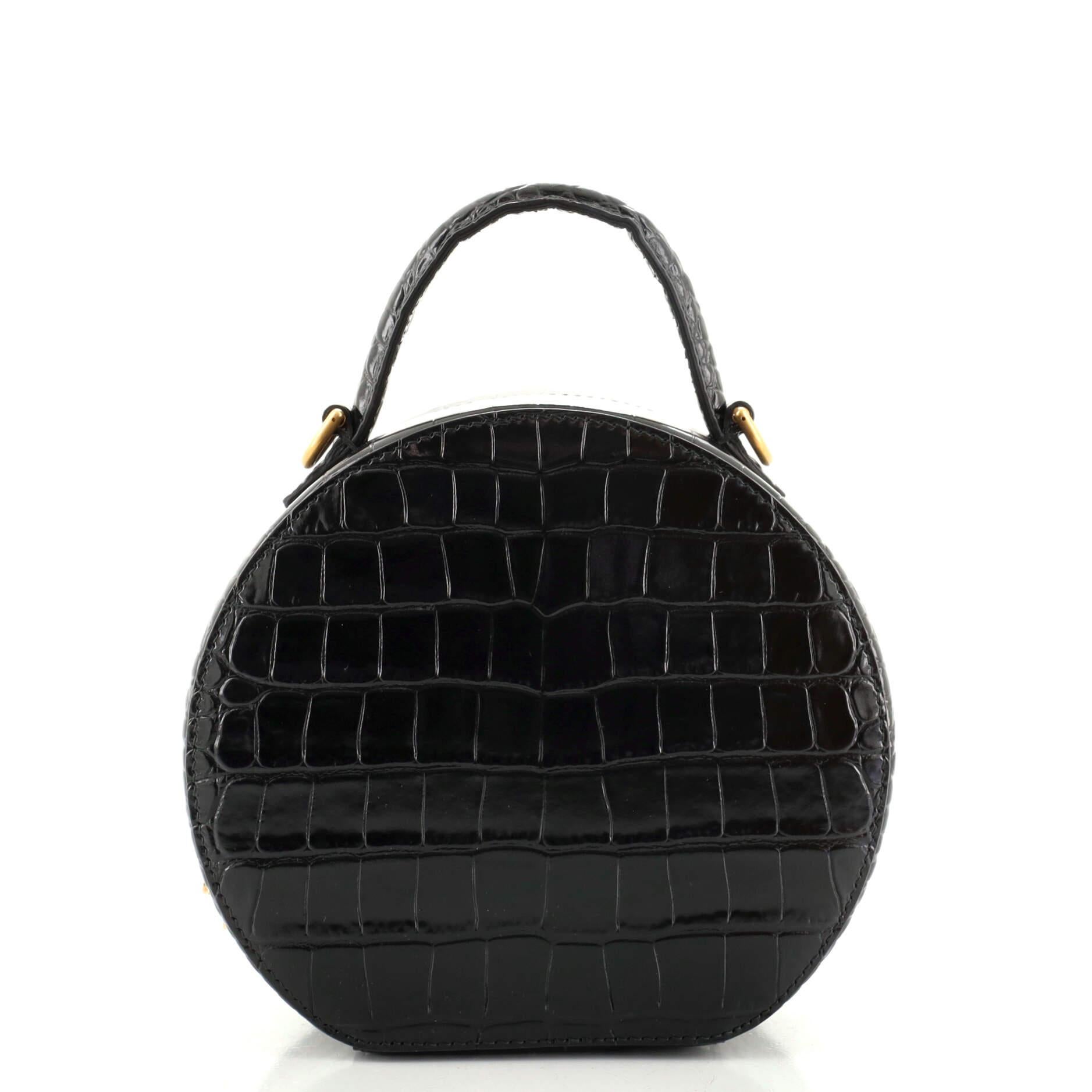Black Balenciaga Vanity Round Bag Crocodile Embossed Leather XS