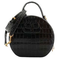 Balenciaga Vanity Round Bag Crocodile Embossed Leather XS
