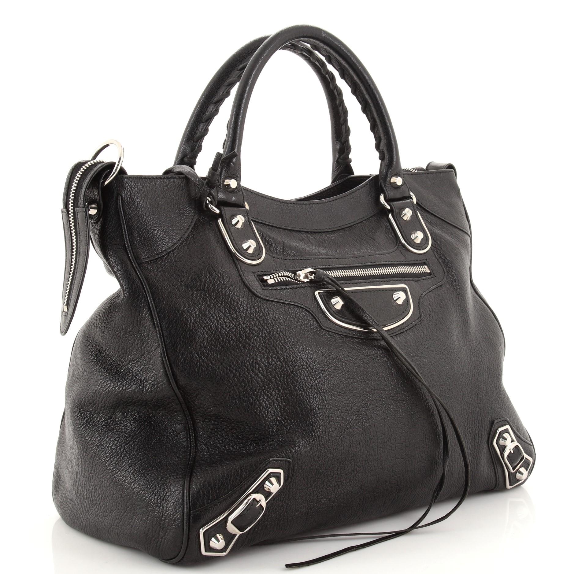 Black Balenciaga Velo Classic Metallic Edge Bag Leather