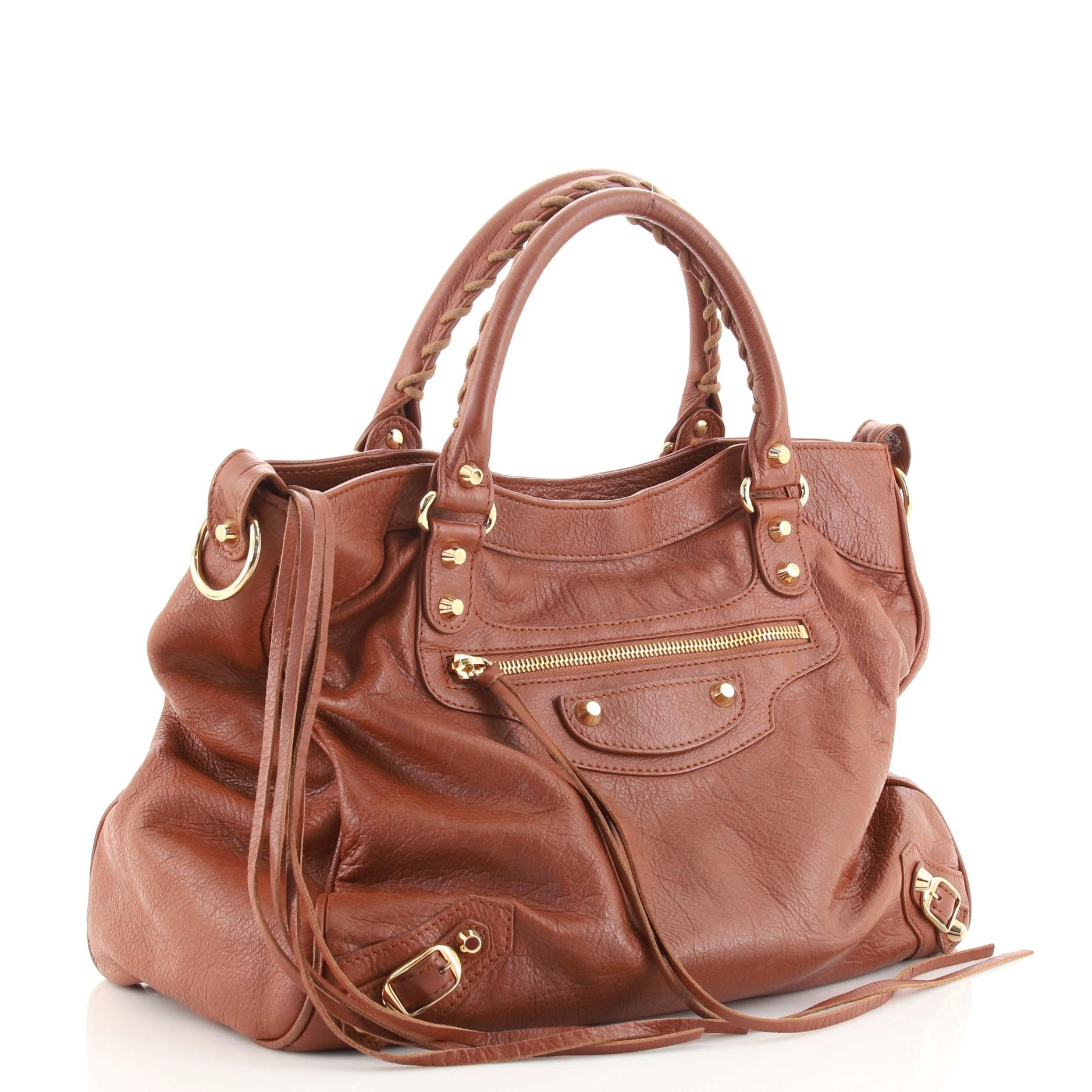 Brown Balenciaga Velo Classic Studs Bag Leather Medium