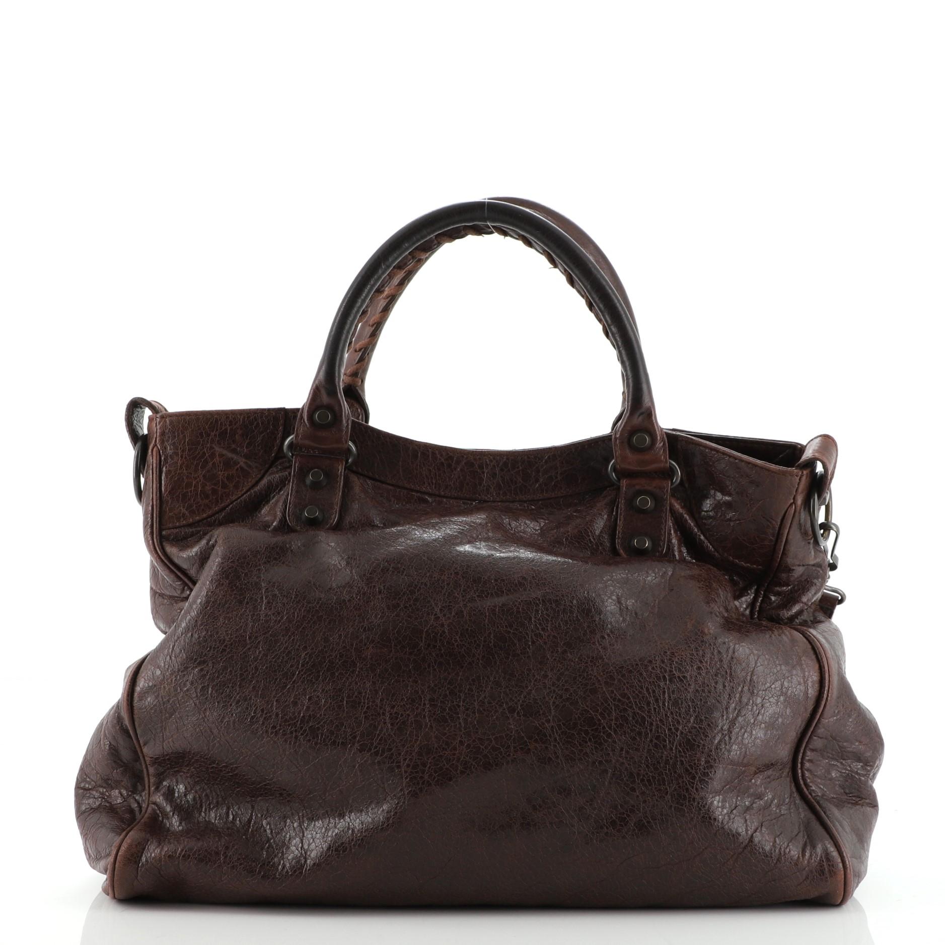 Black Balenciaga Velo Classic Studs Bag Leather Medium