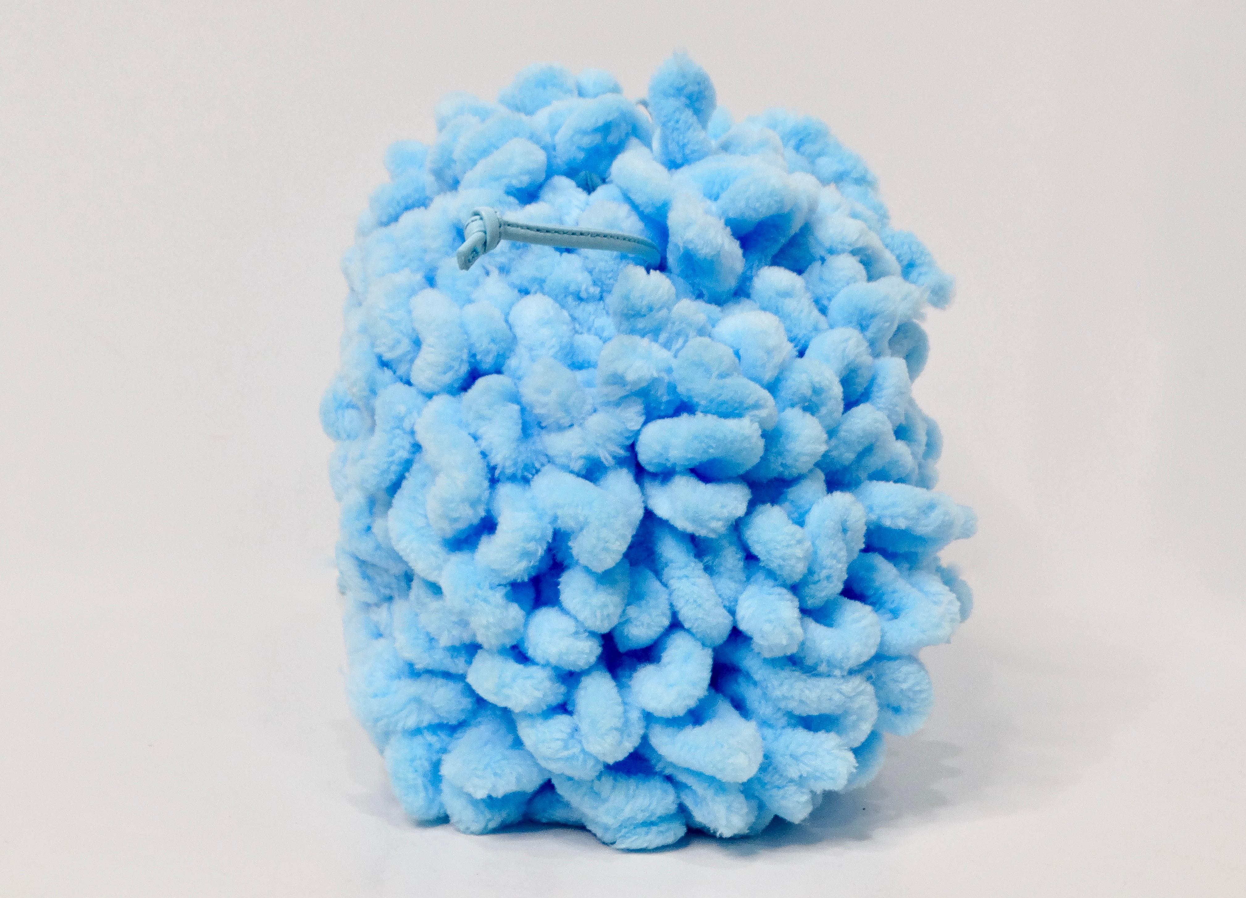Balenciaga Veneta Chenille Mini Wave Sky Blue Pouch Clutch In Good Condition For Sale In Scottsdale, AZ
