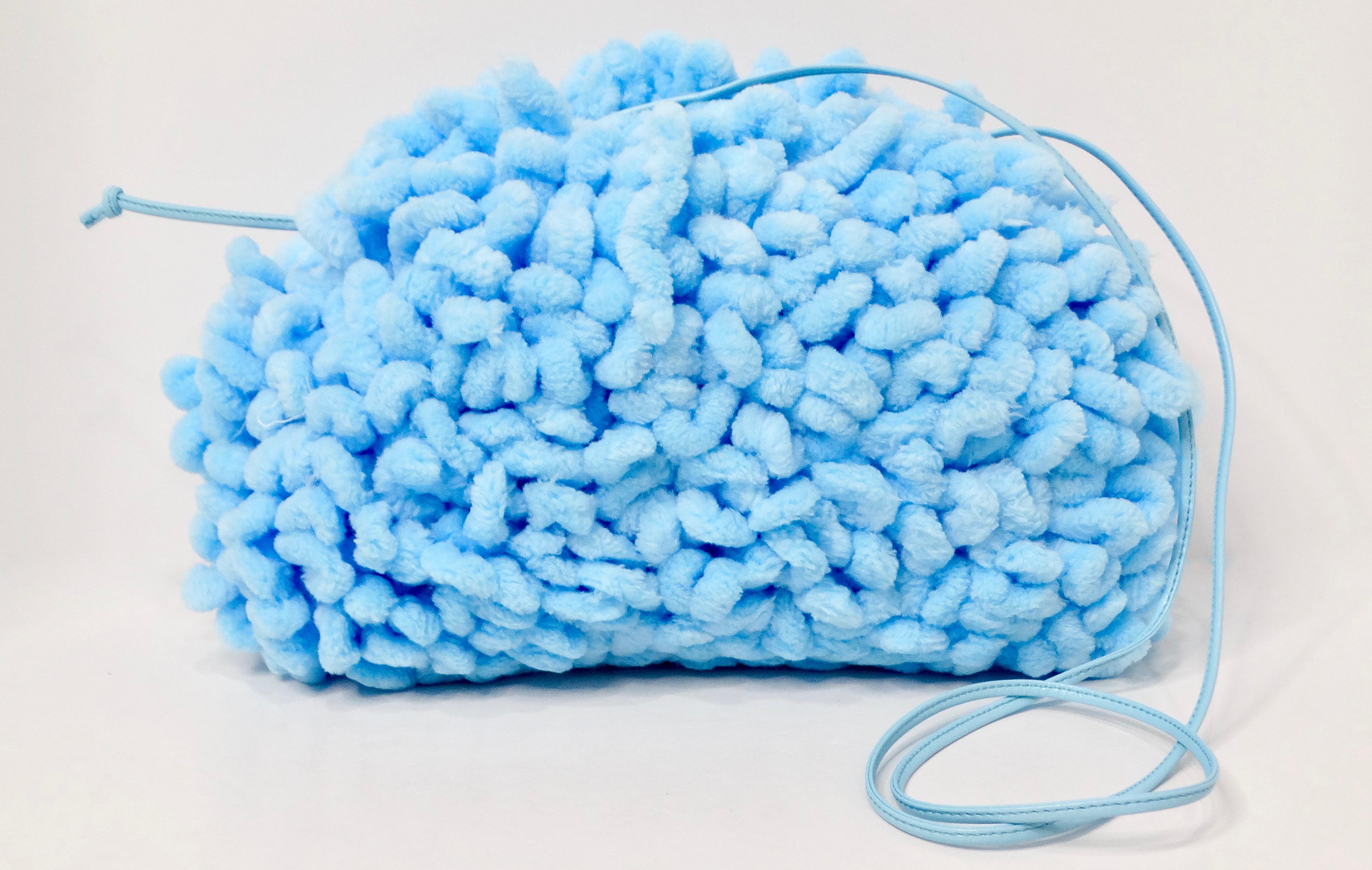 Women's Balenciaga Veneta Chenille Mini Wave Sky Blue Pouch Clutch For Sale