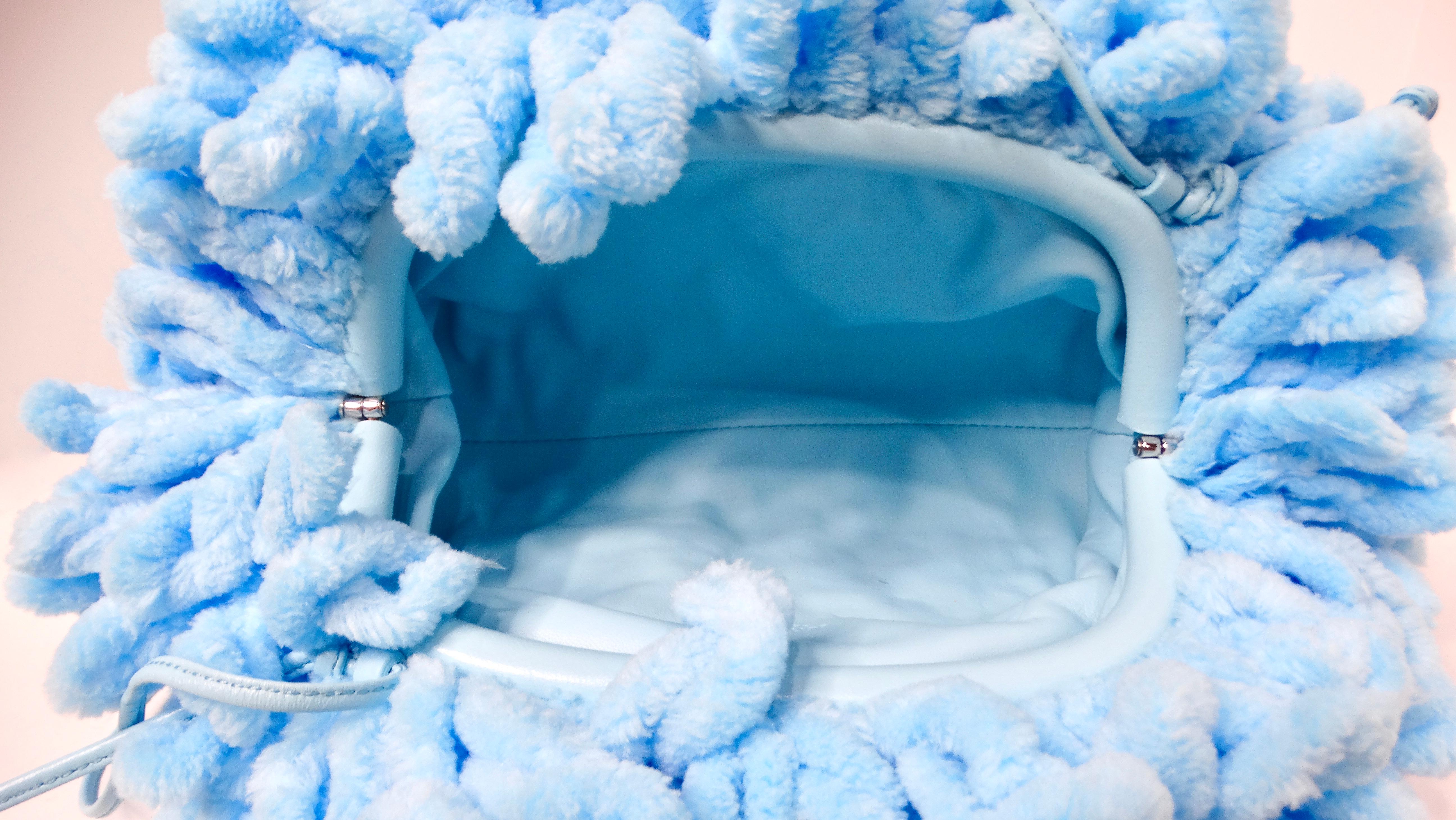 Balenciaga Veneta Chenille Mini Wave Sky Blue Pouch Clutch For Sale 3