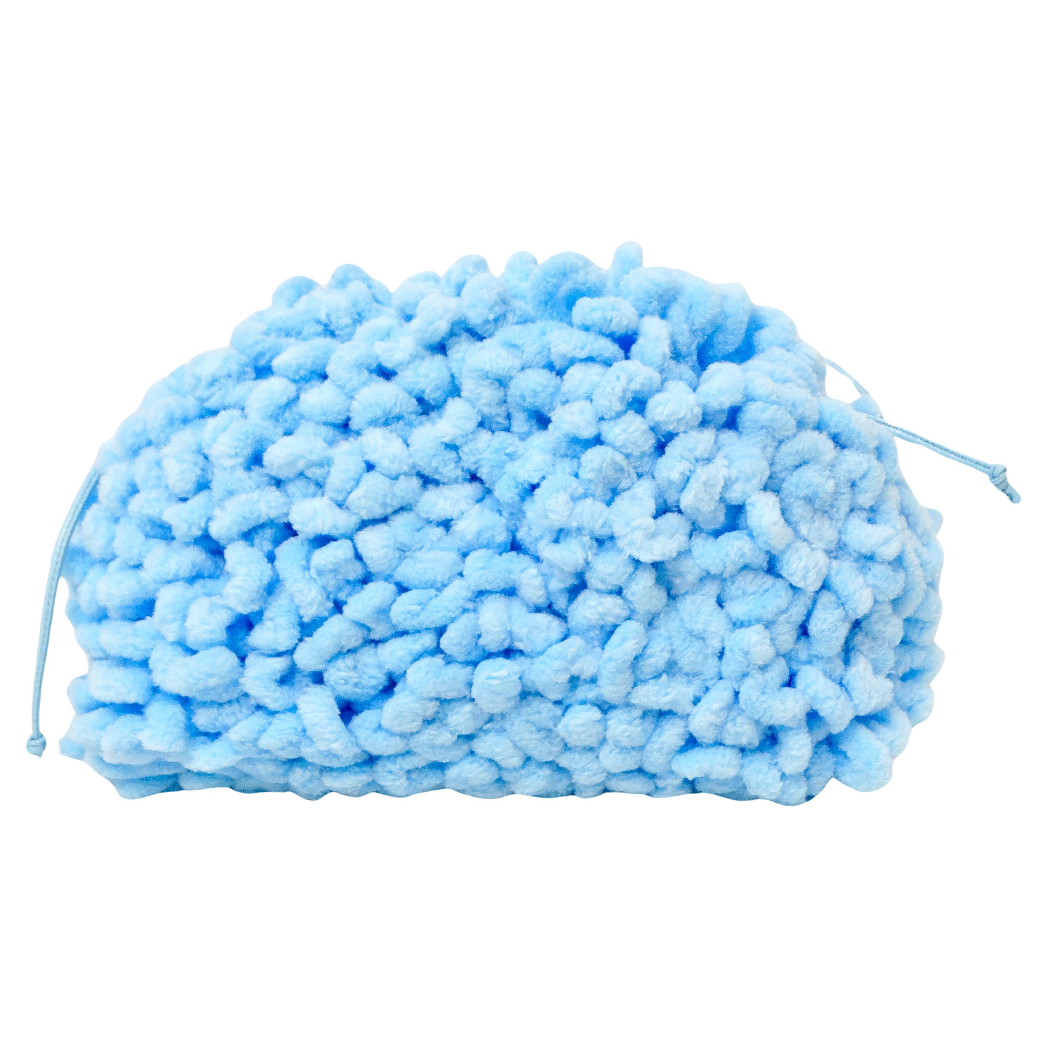 Balenciaga Veneta Chenille Mini Wave Sky Blue Pouch Clutch For Sale