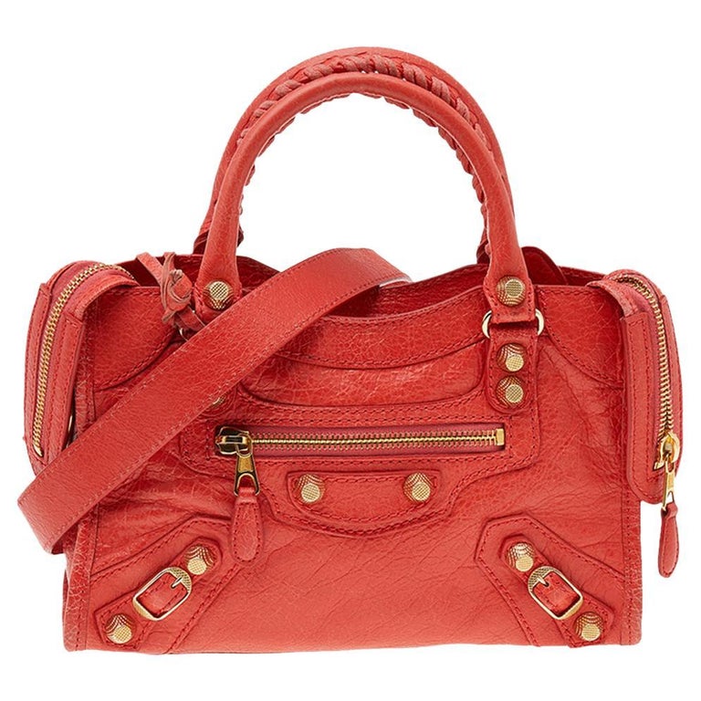 Balenciaga Vermilion Leather 12 Gold Motorcycle Mini City Tote at 1stDibs | quilted moto leather mini tote