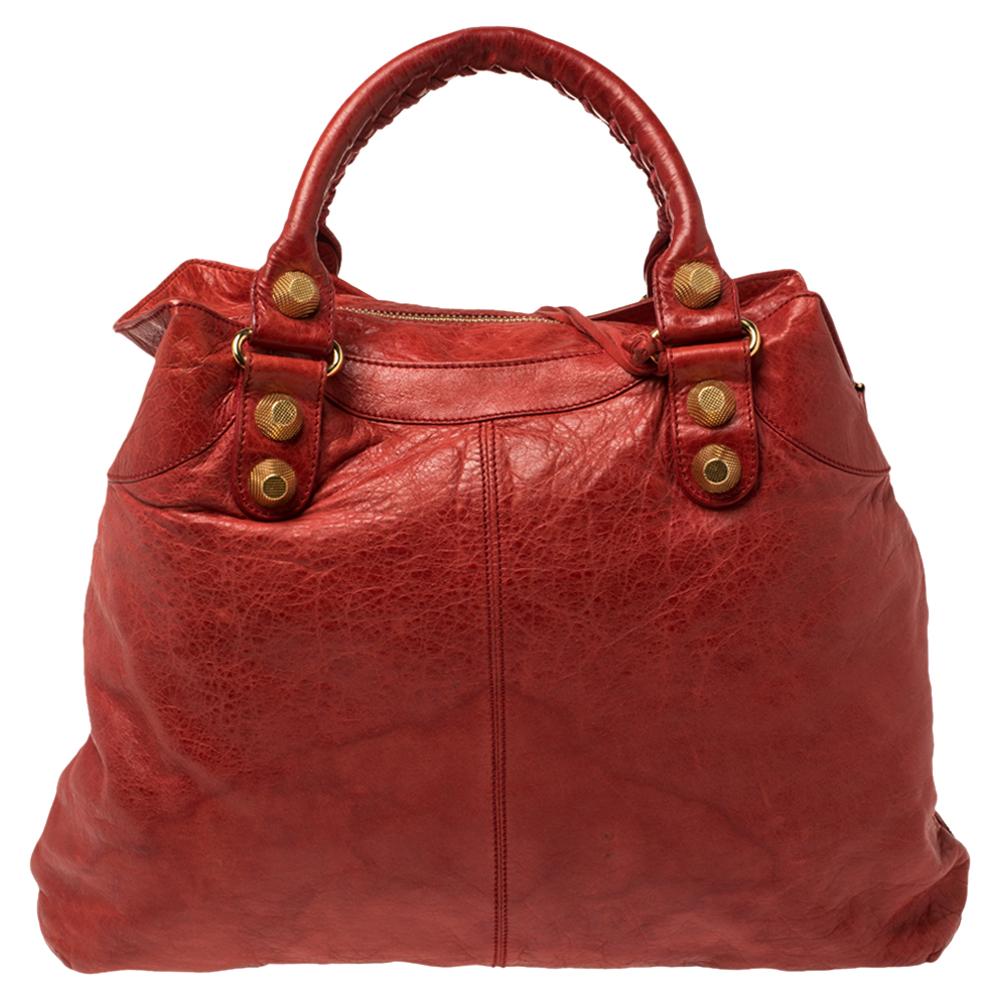 Red Balenciaga Vermillon Leather GGH Midday Bag