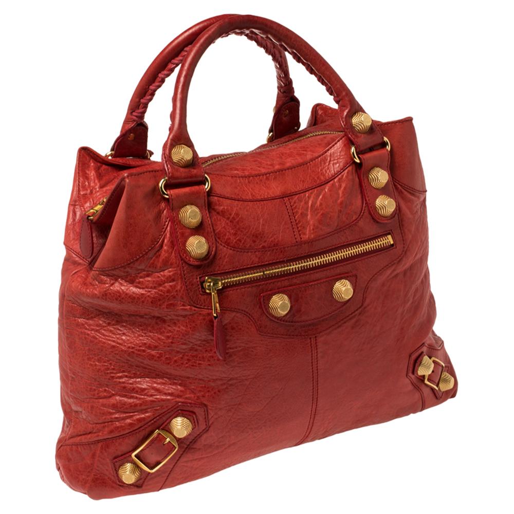 Balenciaga Vermillon Leather GGH Midday Bag In Good Condition In Dubai, Al Qouz 2