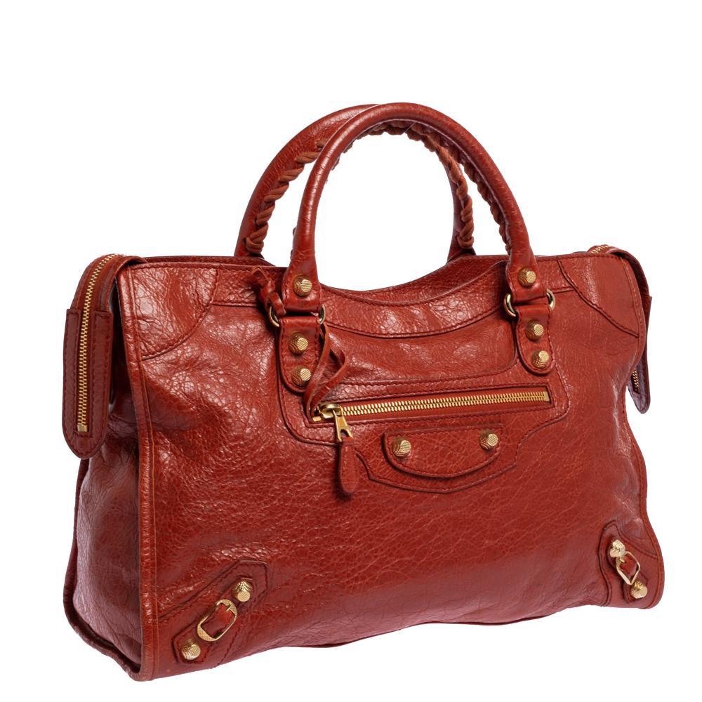 Balenciaga Vermillon Leather RH City Bag In Good Condition In Dubai, Al Qouz 2