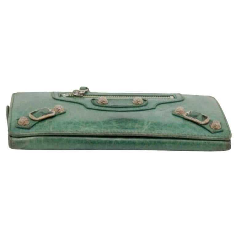 Gray Balenciaga Vert Poker Leather City Flap Continental Wallet For Sale
