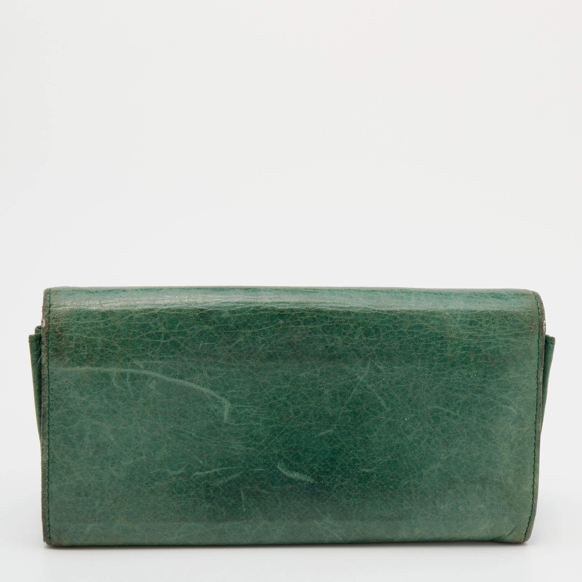 Women's Balenciaga Vert Poker Leather City Flap Continental Wallet