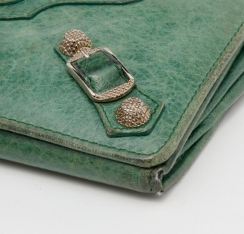 Women's Balenciaga Vert Poker Leather City Flap Continental Wallet For Sale