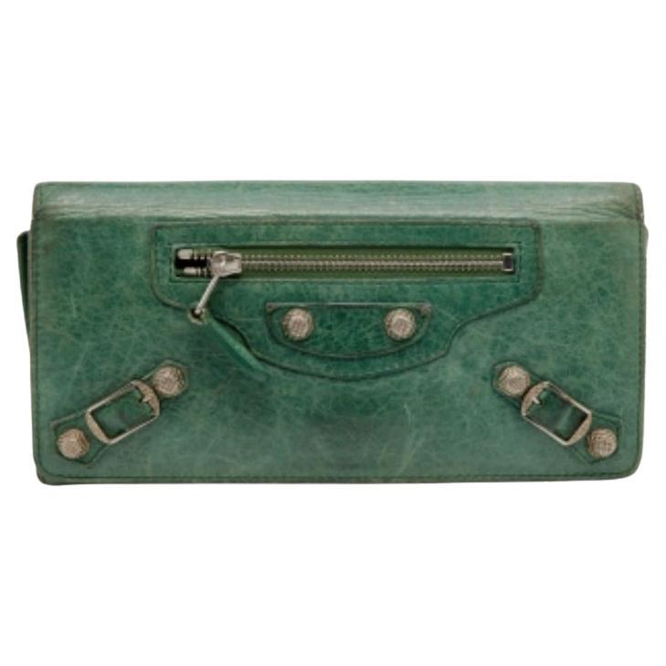 Balenciaga Vert Poker Leather City Flap Continental Wallet For Sale