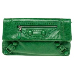 Balenciaga Vert Poker Leather Giant Brogues Covered Envelope Clutch