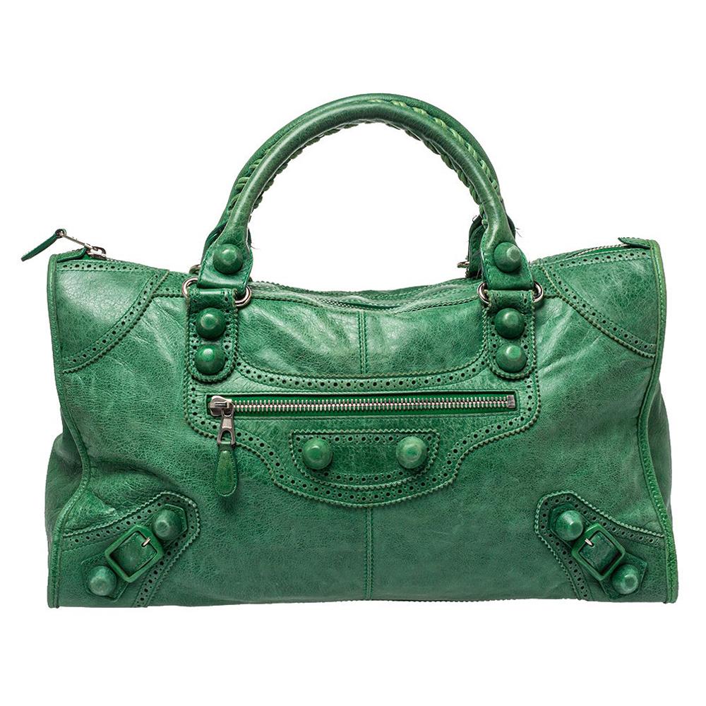 Balenciaga Vert Trefle Brogue Leather CGH Work Tote