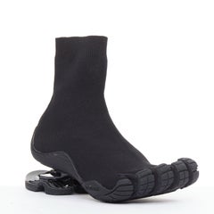BALENCIAGA Vibram Toe black fabric five toes high knit sneaker boots EU37