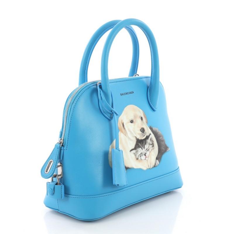Blue Balenciaga Ville Puppy and Kitten Bag Leather Small
