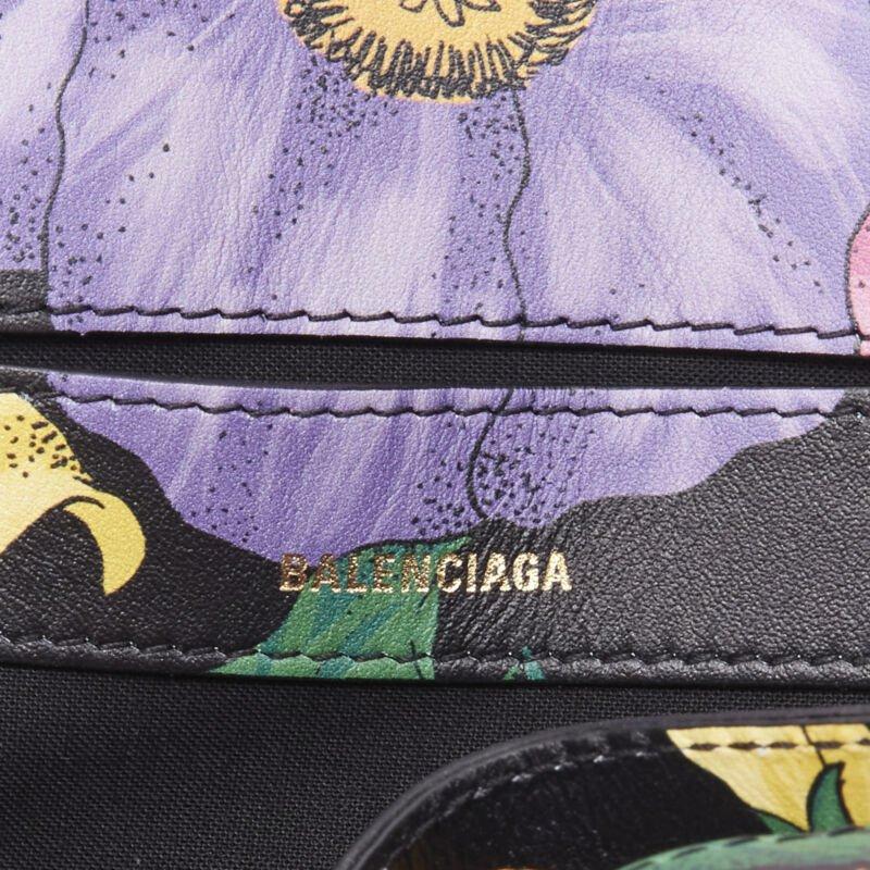 BALENCIAGA Ville XXS black floral logo print top handle crossbody bag For Sale 6