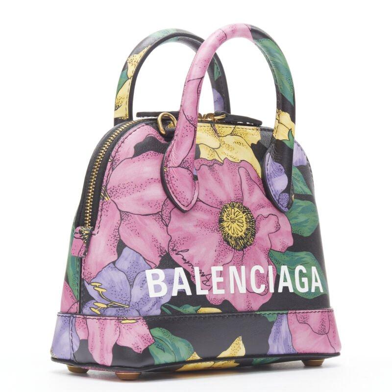 Black BALENCIAGA Ville XXS black floral logo print top handle crossbody bag For Sale
